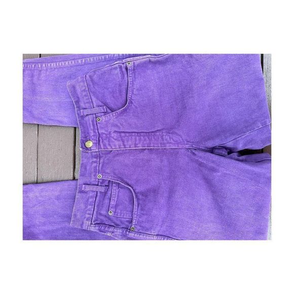 80s 90s Platoon Purple Denim High Waist Tapered Cotton Velvet Sz 5 - Picture 14 of 15